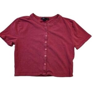 Forever 21 Cropped Red Button Up Short Sleeve Top Women's Sz Small Baby Tee Y2K